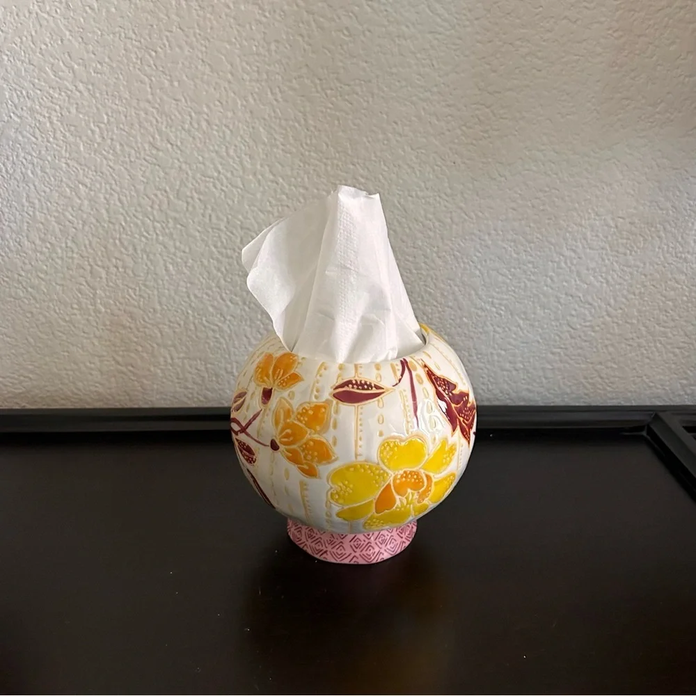Anthropologie Zahara Orange Pink Embossed Floral 5X5.5
